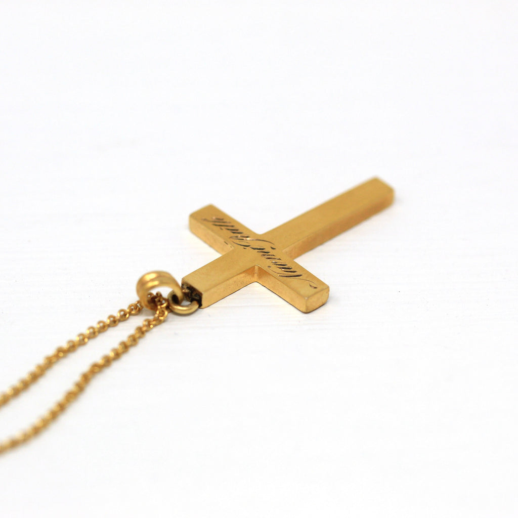 Sale - Dated 1935 Necklace - Art Deco 10k Yellow Gold Engraved "Naomi Ruth" Pendant - Vintage Circa 1930s Religious Faith Crucifix Jewelry