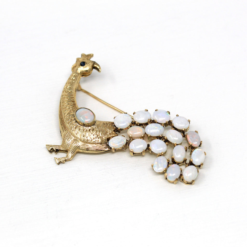 Sale - Vintage Peacock Brooch - Retro Genuine Sapphire & 4+ CTW Opal Gemstones - Circa 1970s Era Statement Animal Bird Avian Fine Jewelry