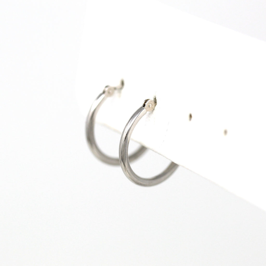 Sale - Modern Hoop Earrings - Estate 14k White Gold Latch Back Light Weight Fashion Accessory - Circa 2000's Y2K Dainty Petite Fine Jewelry