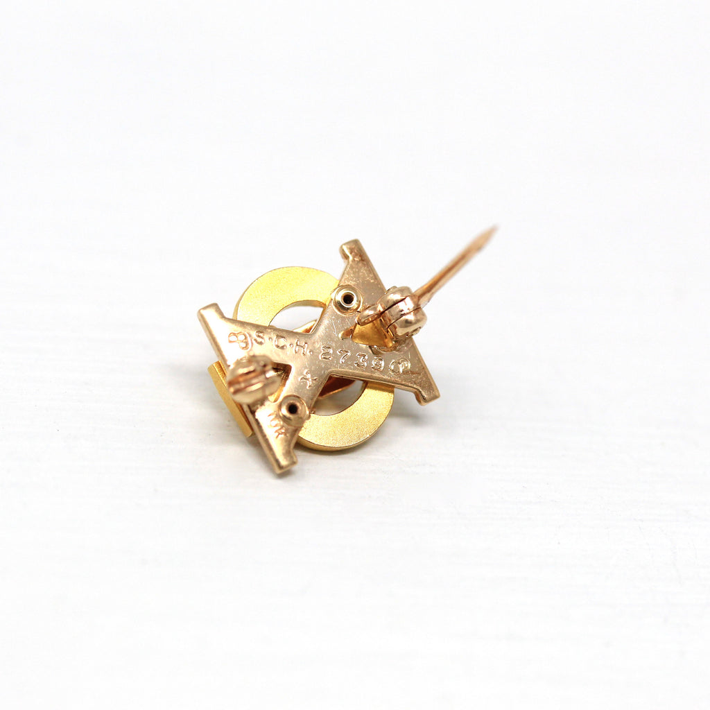 Sale - Skull & Crossbones Pin - Retro 10k Yellow Gold Alpha Epsilon Phi Sorority Badge Pledge Pin - Vintage 1940s Greek Letters ΑΕΦ Jewelry