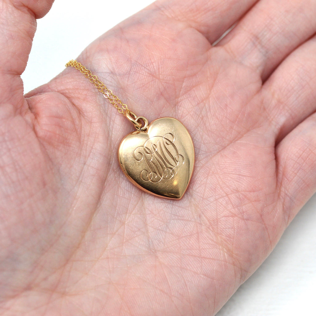 Sale - Antique Heart Locket - Edwardian 10k Rose Gold Dated "July 12 '08" Necklace Pendant - Vintage Monogrammed "RMD" Keepsake Fine Jewelry