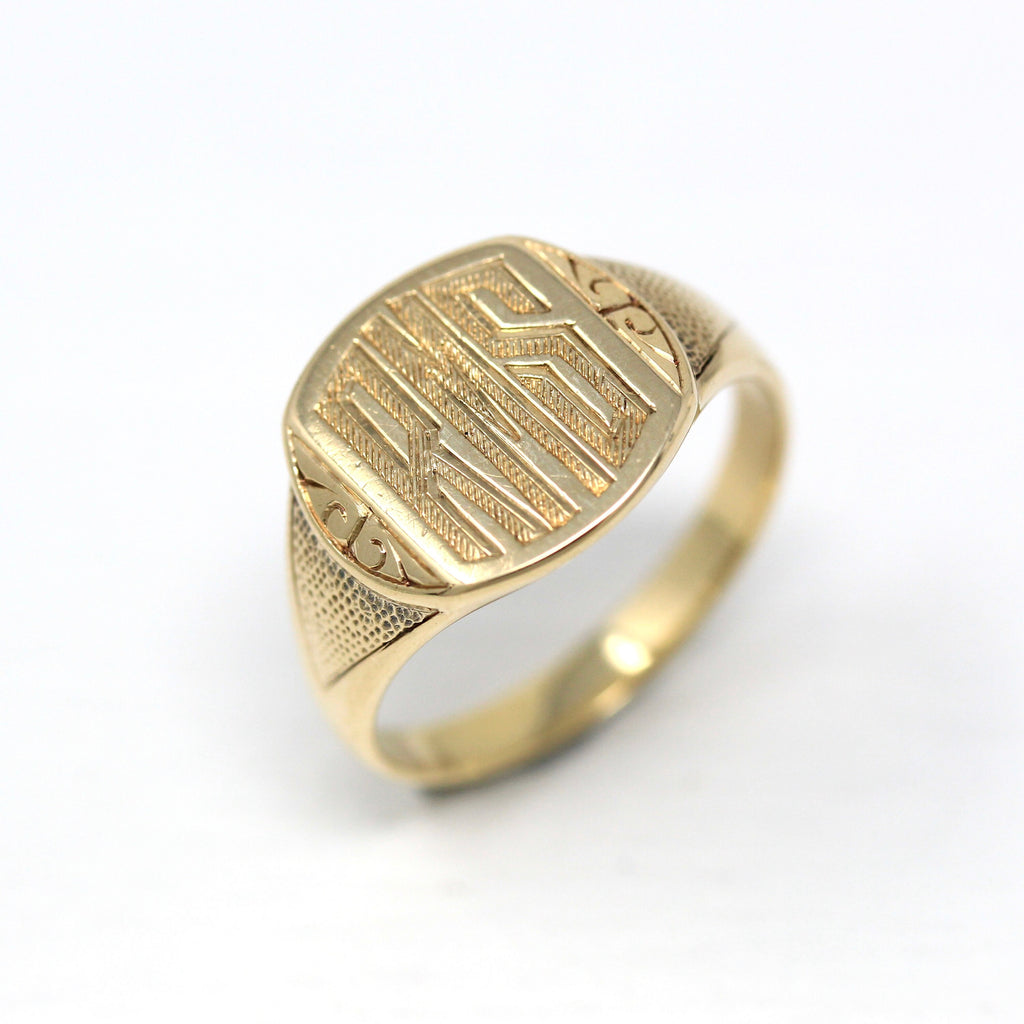 Sale - Letters "RMS" Signet - Art Deco 10k Yellow Gold Three Monogrammed Initials Ring - Vintage Circa 1930s Size 10 3/4 Statement Jewelry