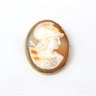 Antique Cameo Brooch - Edwardian 14k Yellow Gold Carved Shell Warrior Pin - Vintage Circa 1910s Era Fashion Accessory Fine Jewelry