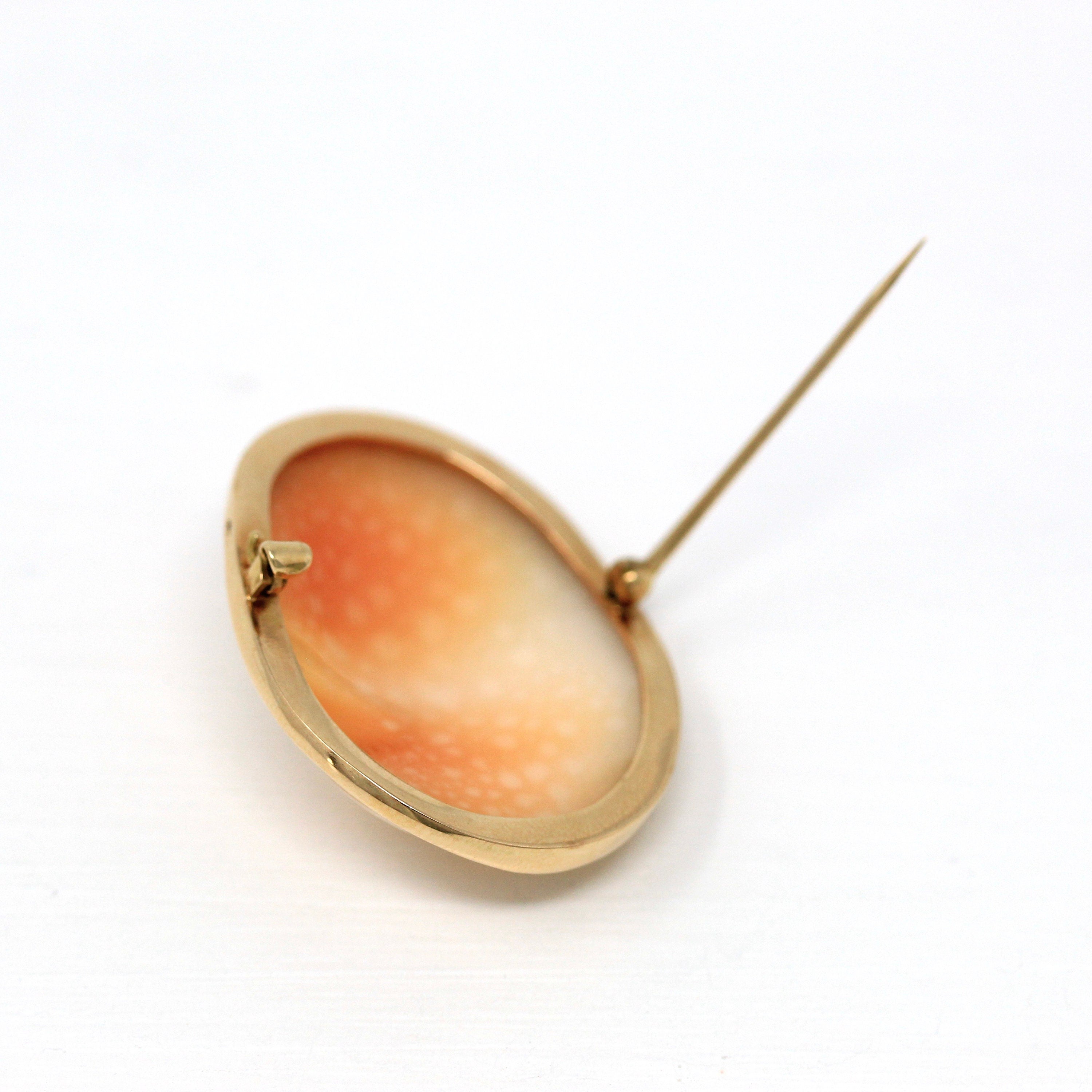 Antique Cameo Brooch - Edwardian 14k Yellow Gold Carved Shell Warrior Pin - Vintage Circa 1910s Era Fashion Accessory Fine Jewelry