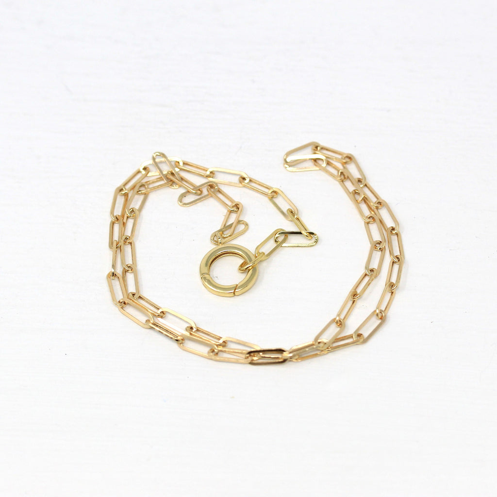 Charm Holder Chain - 14k Yellow Gold Paperclip Link 18 Inch Polished Necklace - 3.2 mm Round Push Back Clasp Enhancer Layer Fine Jewelry