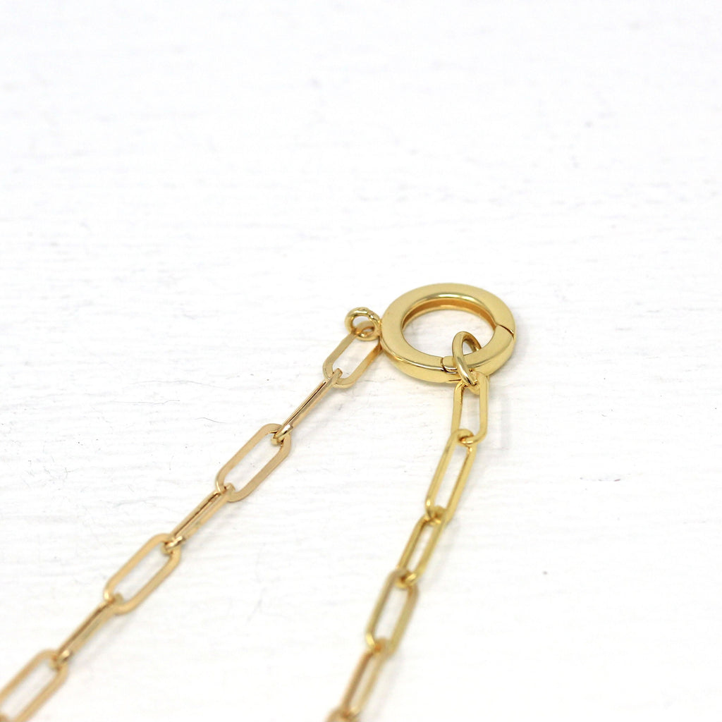 Charm Holder Chain - 14k Yellow Gold Paperclip Link 18 Inch Polished Necklace - 3.2 mm Round Push Back Clasp Enhancer Layer Fine Jewelry