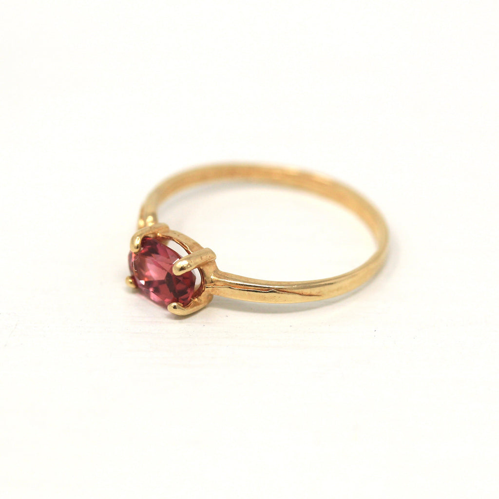 Sale - Pink Tourmaline Ring - 10k Yellow Gold Modern Estate Oval Faceted 0.64 CT Gemstone - Circa 2000s Size 5.5 Stacking Band Fine Jewelry