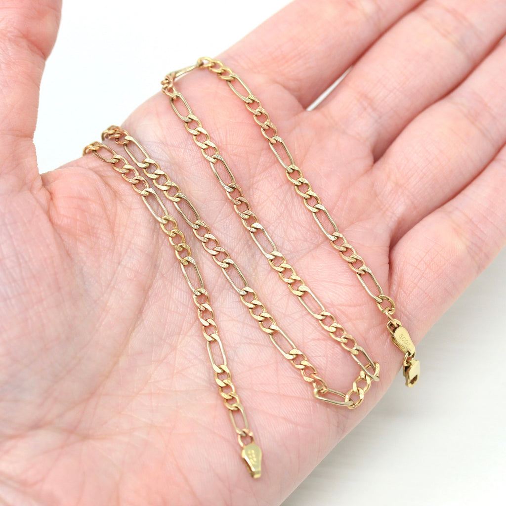 Sale - Figaro Chain Necklace - Estate 10k Yellow White & Rose Gold 16 Inch Lobster Claw Clasp - Modern Circa 2000s Fashion Accessory Jewelry