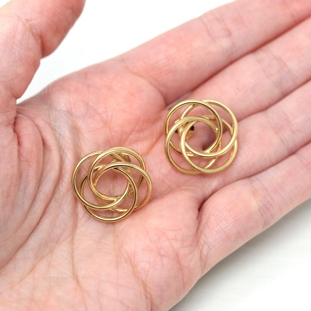 Sale - Love Knot Earrings - Estate 14k Yellow Gold Infinity Circle Loops Statement Studs - Modern Circa 2000s Era Pierced Post Style Jewelry