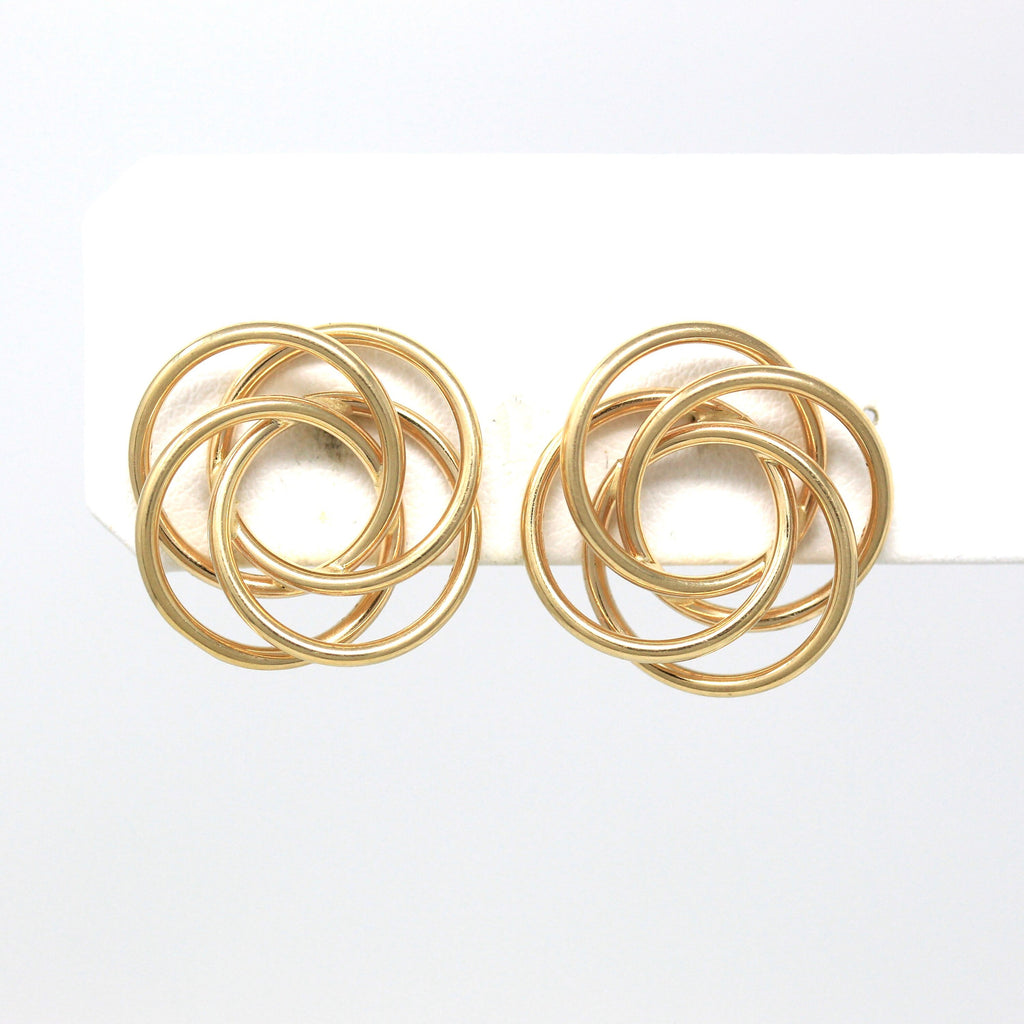 Sale - Love Knot Earrings - Estate 14k Yellow Gold Infinity Circle Loops Statement Studs - Modern Circa 2000s Era Pierced Post Style Jewelry