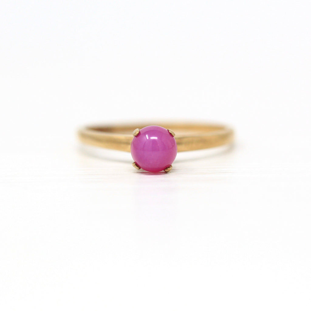 Sale - Created Star Ruby Ring - Retro 10k Yellow Gold Cabochon Cut .82 CT Stone - Vintage 1960s Era Size 6 Celestial New Old Stock Jewelry