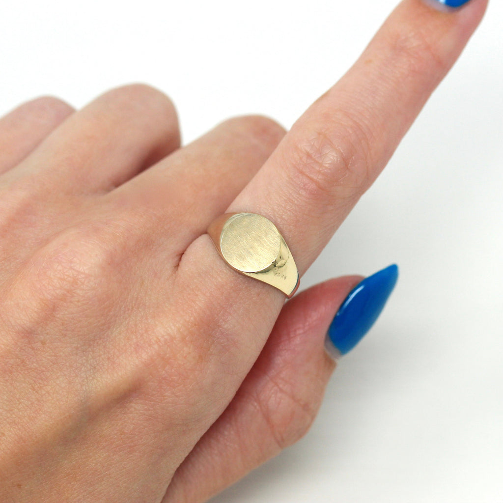 Blank Signet Ring - Retro 14k Yellow Gold Personalize Engrave Letters Initials - Vintage Circa 1970s Era Size 6 3/4 New Old Stock Jewelry
