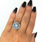 Floral Gemstone Cocktail Ring - Mid Century Era Genuine Diamond & Aquamarine Gems - Circa 1950s Era Statement Flower Fine Jewelry 50s Report