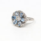 Floral Gemstone Cocktail Ring - Mid Century Era Genuine Diamond & Aquamarine Gems - Circa 1950s Era Statement Flower Fine Jewelry 50s Report