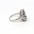 Floral Gemstone Cocktail Ring - Mid Century Era Genuine Diamond & Aquamarine Gems - Circa 1950s Era Statement Flower Fine Jewelry 50s Report