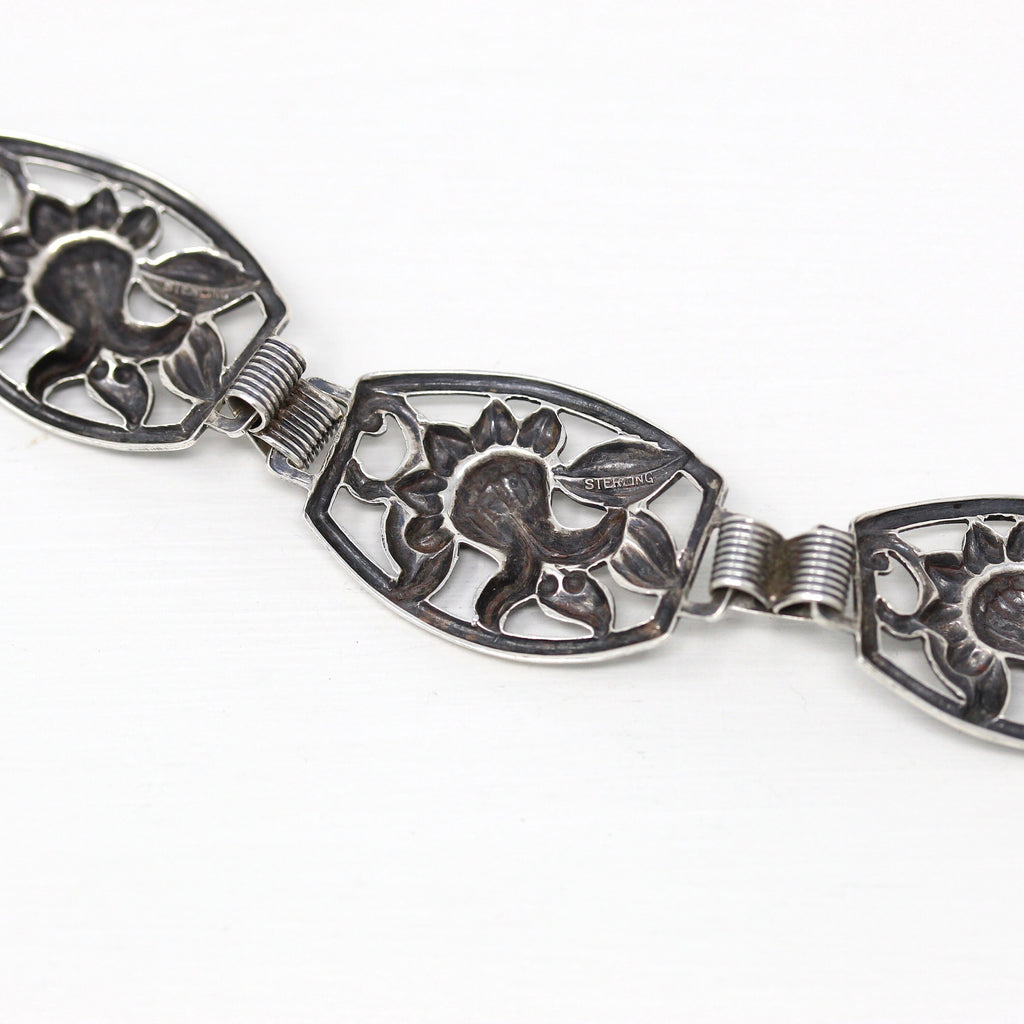 Vintage Flower Bracelet - Retro Sterling Silver Floral Nature Inspired Statement - Circa 1960s Era Accessory Designer Danecraft 60s Jewelry