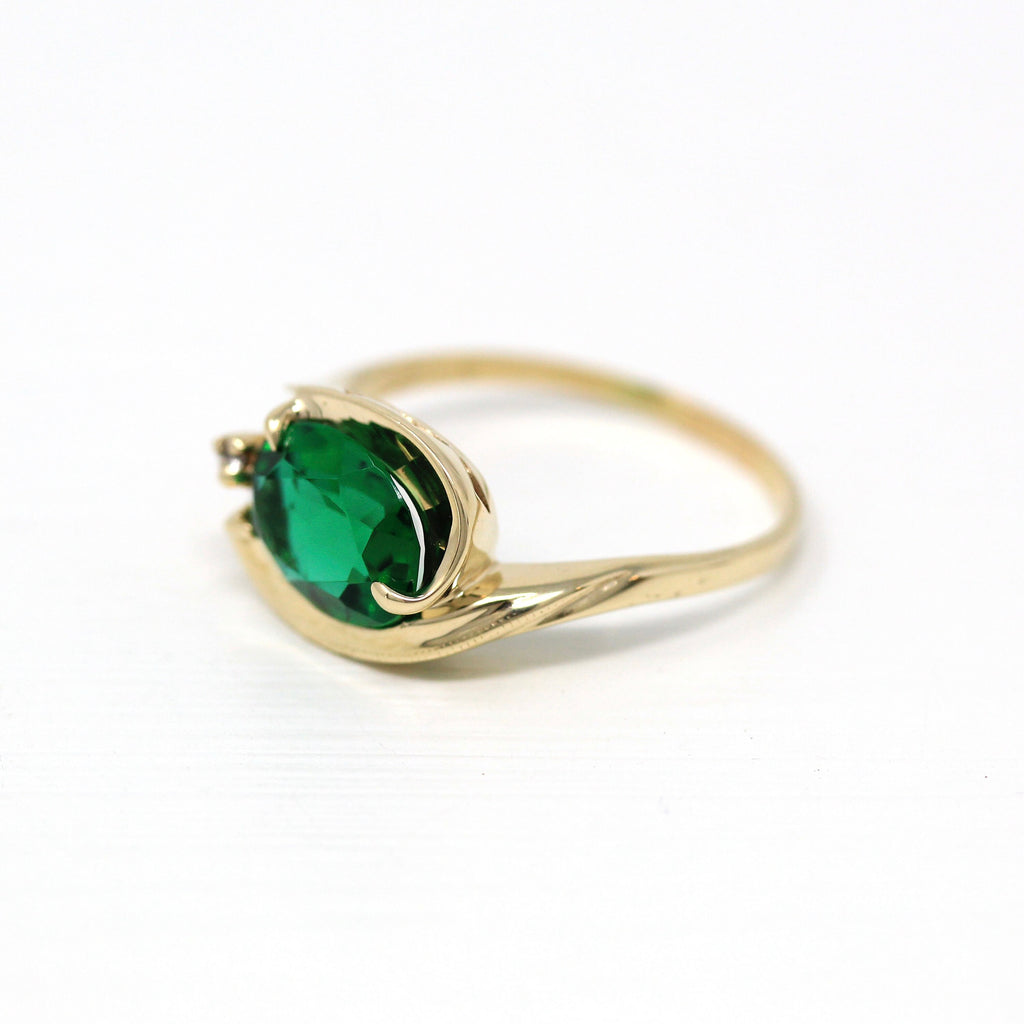 Sale - Simulated Emerald Ring - Retro 10k Yellow Gold Oval Faceted Green Glass Stone - Vintage 1960s Era Size 8 Created Spinel Fine Jewelry