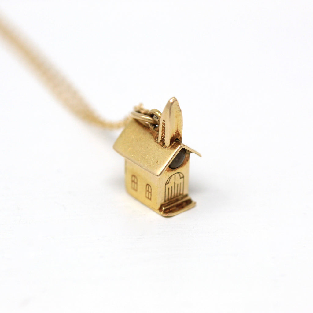 Stanhope Church Charm - Retro 14k Yellow Gold Lord's Prayer Pendant - Vintage Circa 1940s Era Walter Lampl Patent D-107523 Fine Jewelry