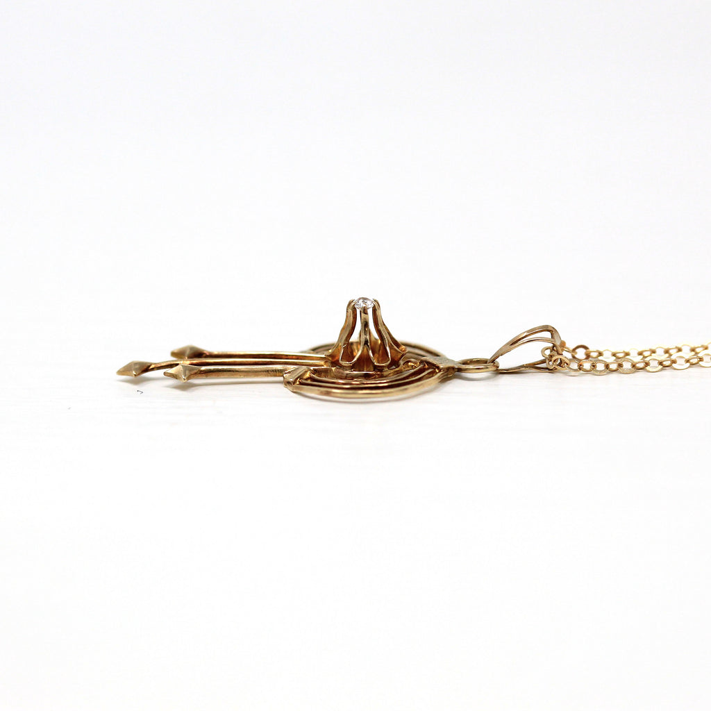 Antique Lavalier Necklace - Edwardian Era 10k Yellow Gold Genuine .02 CT Diamond Gemstone - Circa 1900s Shooting Star Comet Fob Fine Jewelry