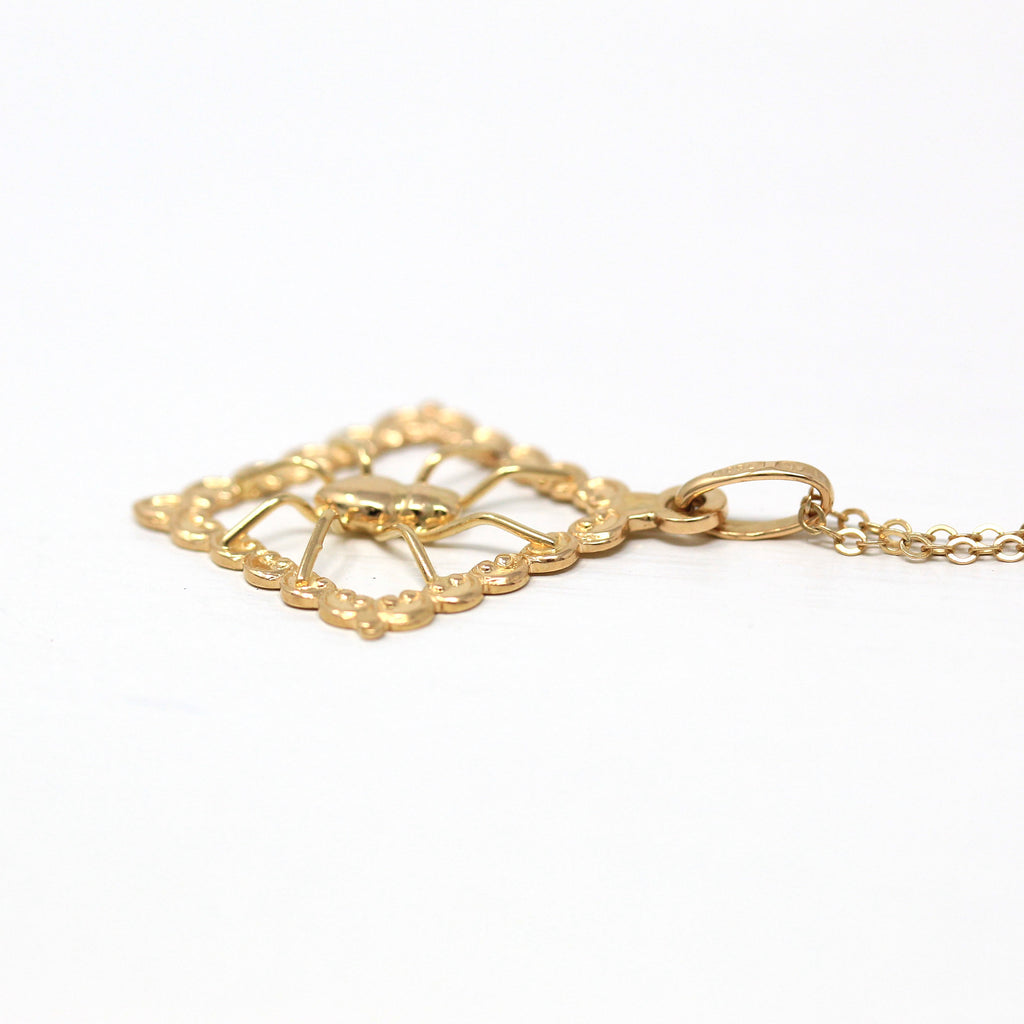 Spider Web Charm - Estate 18k Yellow Gold Figural Arachnid Necklace Pendant - Modern Circa 2000's Era Dainty Fine Charlotte's Web Jewelry
