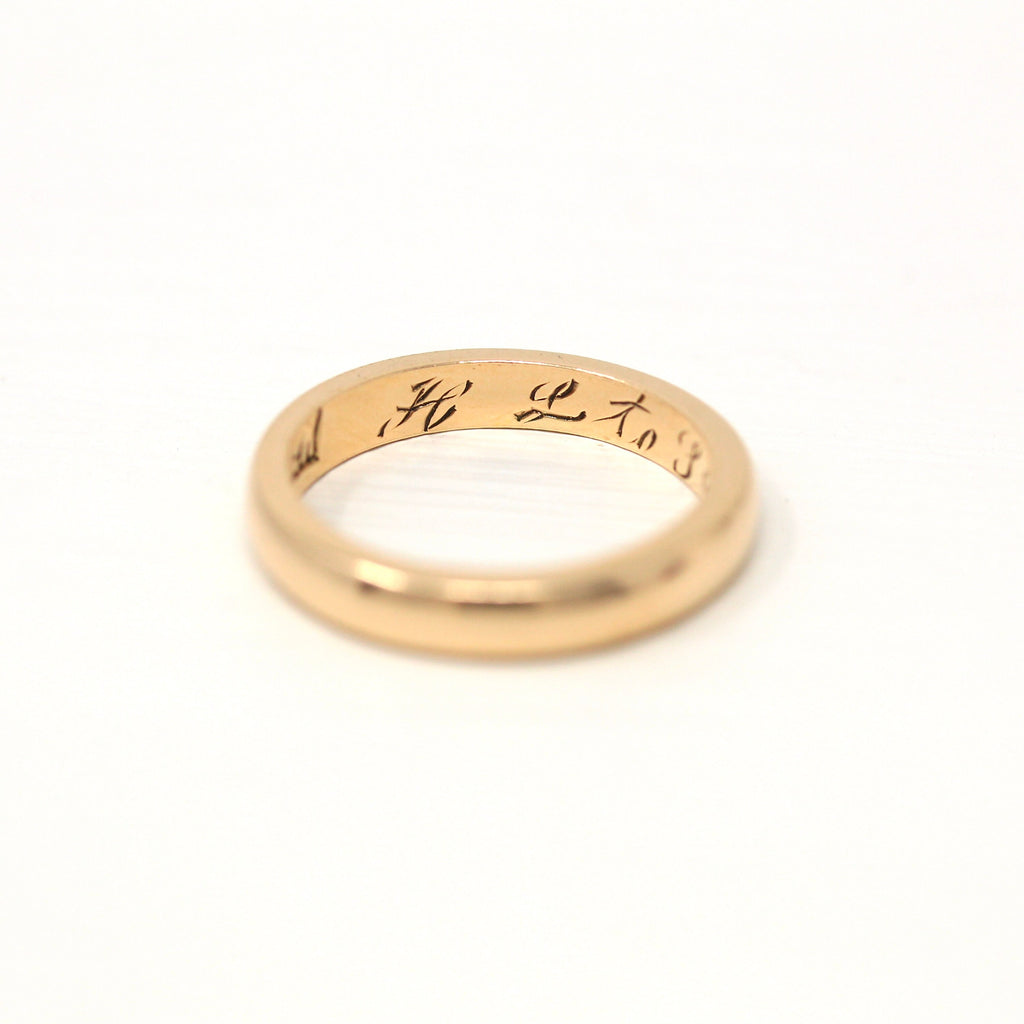 Sale - Dated 1916 Band - Edwardian 14k Yellow Gold Plain 3 mm Polished Ring - Dated November 25th 1916 Size 5.5 Stacking Wedding Jewelry