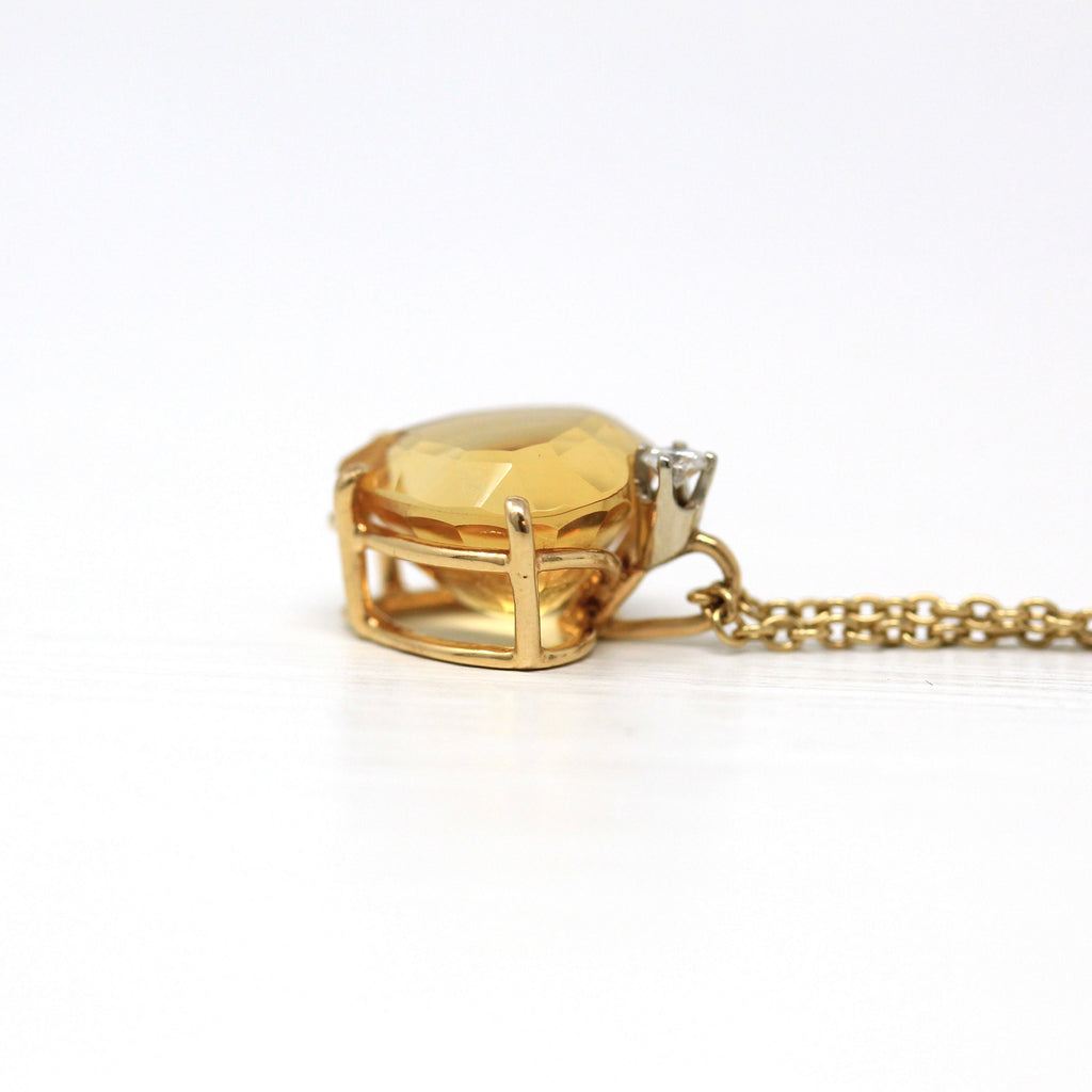 Genuine Citrine Necklace - Modern 14k Yellow Gold Heart Cut 5.41 CT Orange Gem Pendant - Estate Circa 1990s Era Symbolic Love Fine Jewelry