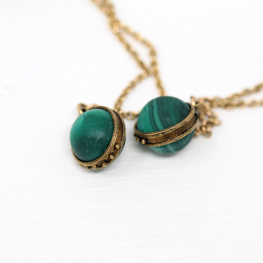 Genuine Malachite Necklace - Edwardian 14k Yellow Gold Cable Chain Station Style - Antique Circa 1900s Era 21 1/2 Spring Ring Clasp Jewelry