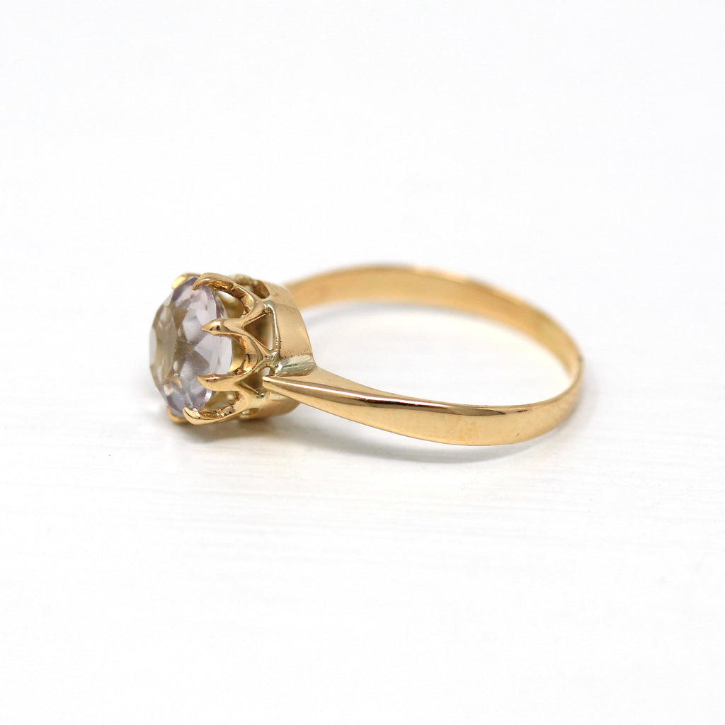 Rock Crystal Quartz Ring - Vintage Retro 18k Yellow Gold Genuine Round 1.17 CT Gemstone - Circa 1970s Era Size 6.5 Fine Solitaire Jewelry