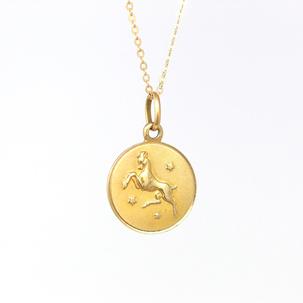 Vintage Capricorn Charm - Retro 18k Yellow Gold Sea Goat Astrological Sign Pendant - Circa 1970s Zodiac Celestial Earth Element Fine Jewelry