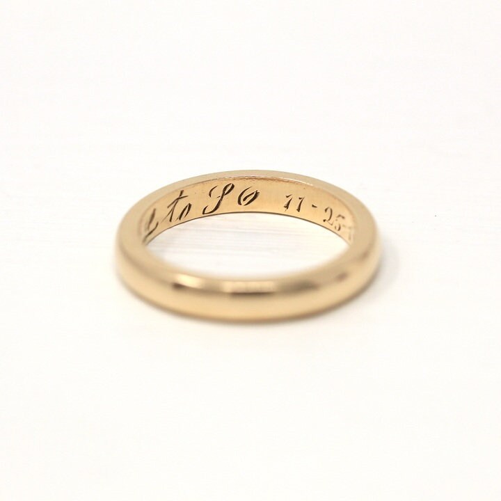 Dated 1916 Band - Edwardian 14k Yellow Gold Plain 3 mm Polished Ring - Dated November 25th 1916 Size 5.5 Stacking Fine Wedding Jewelry