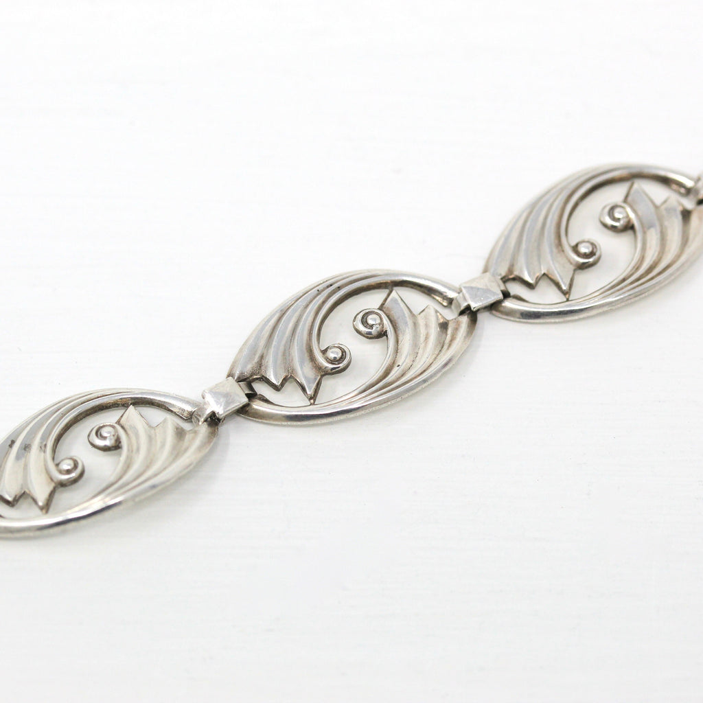Vintage Panel Bracelet - Retro Sterling Silver Swirl Style Design Fashion Accessory - Circa 1940s Era 7 1/2 Inches Statement WRE 40s Jewelry