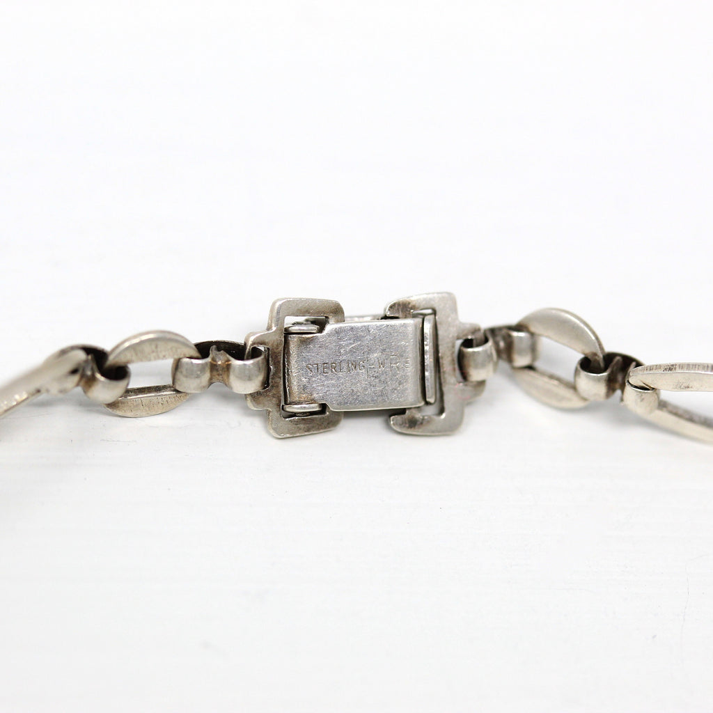 Vintage Panel Bracelet - Retro Sterling Silver Interlocking Ovals Fashion Accessory - Circa 1940s Era 7 3/4 Inches Statement WRE 40s Jewelry