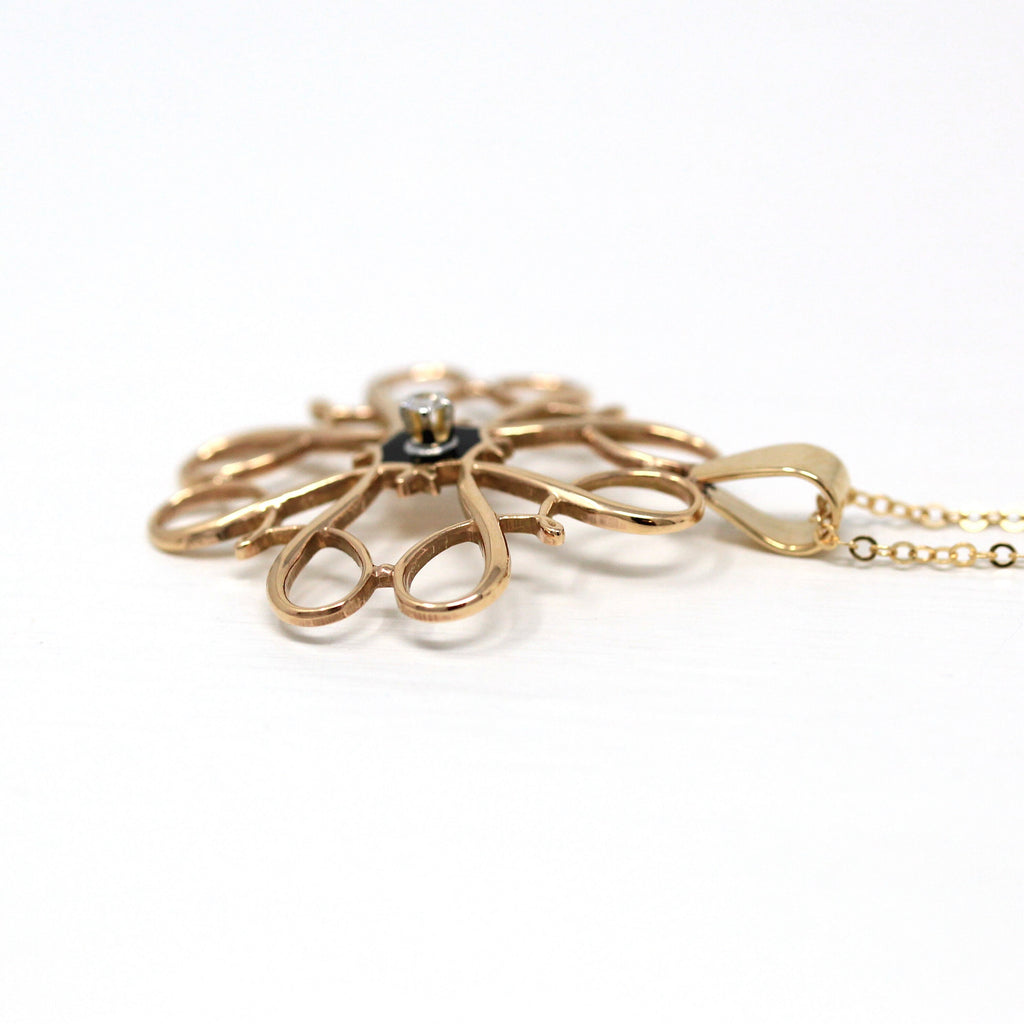 Genuine Diamond Necklace - Retro 10k Yellow Gold Brooch Conversion Pendant - Vintage Circa 1960s Avon Service Award Infinity Fine Jewelry