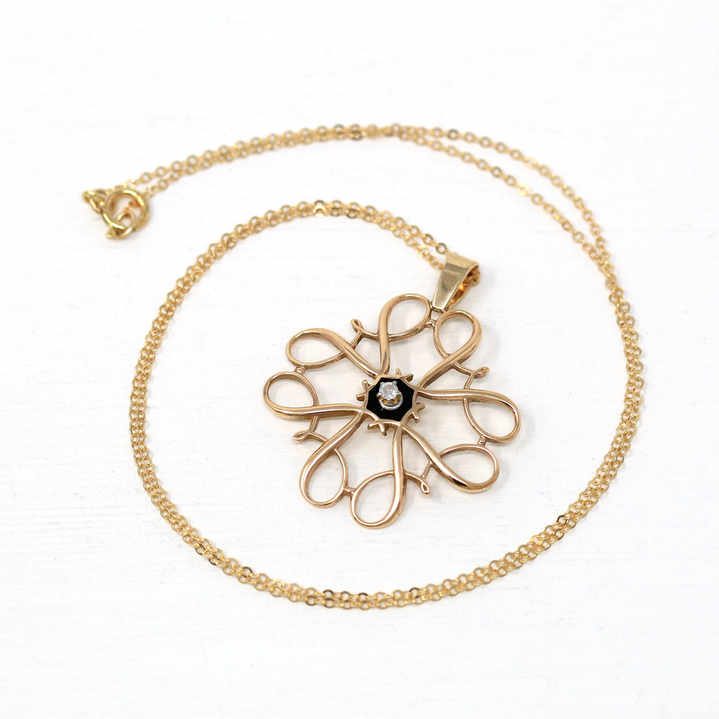 Genuine Diamond Necklace - Retro 10k Yellow Gold Brooch Conversion Pendant - Vintage Circa 1960s Avon Service Award Infinity Fine Jewelry