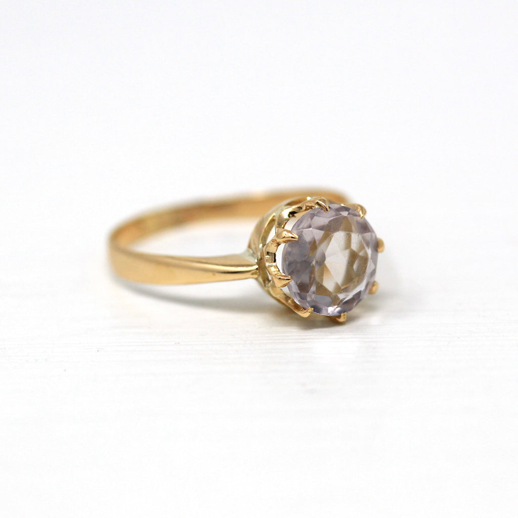 Rock Crystal Quartz Ring - Vintage Retro 18k Yellow Gold Genuine Round 1.17 CT Gemstone - Circa 1970s Era Size 6.5 Fine Solitaire Jewelry