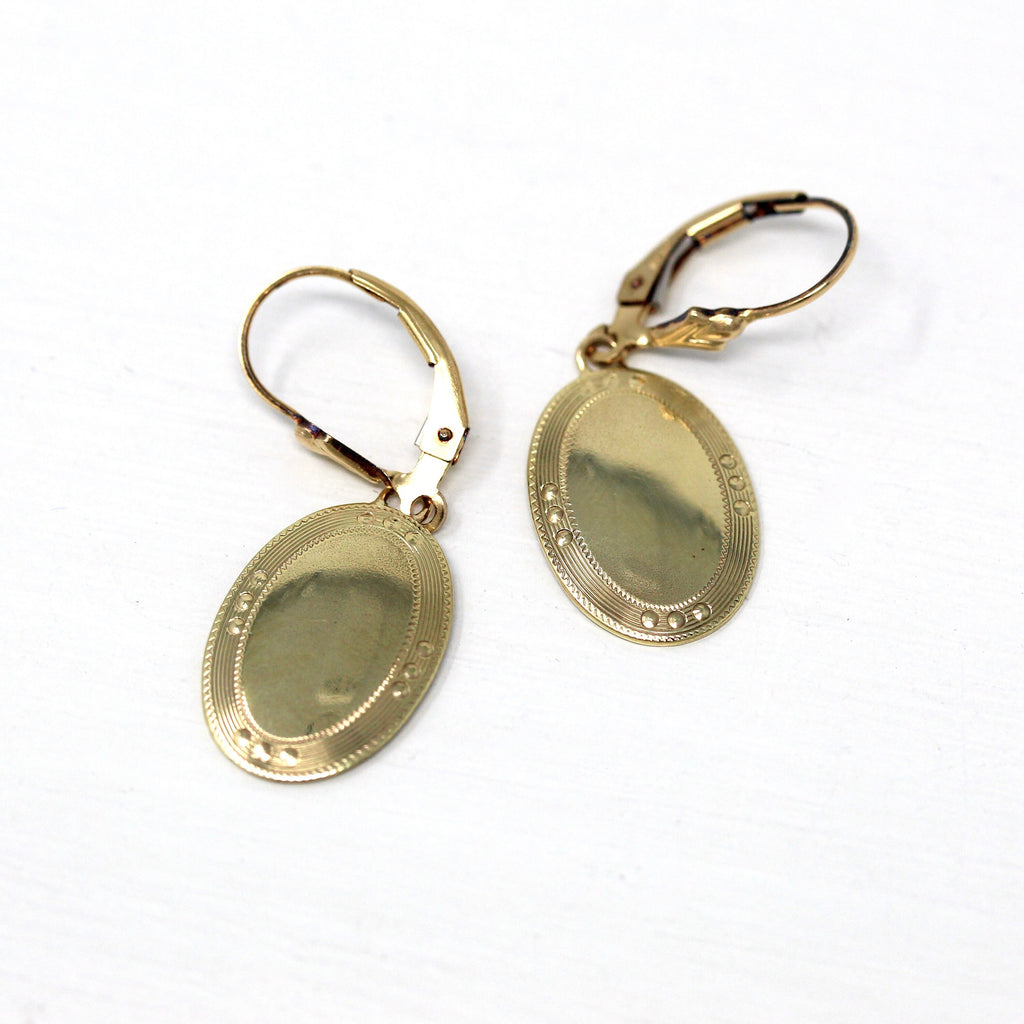 Cufflink Conversion Earrings - Retro 10k Yellow Gold & 14k Gold Filled Lever Backs - Vintage Circa 1940s Era Fine Fashion Accessory Jewelry