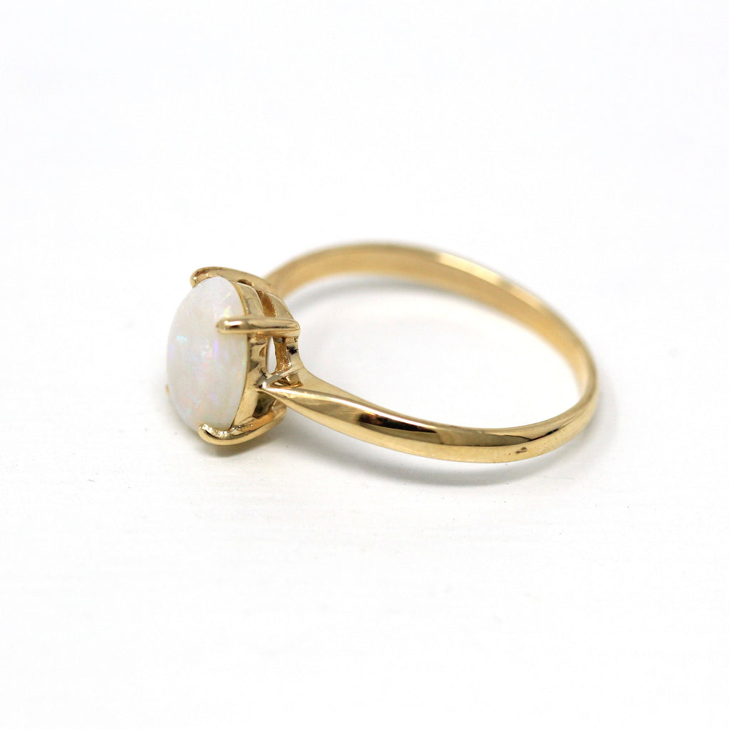Genuine Opal Ring - Modern 14k Yellow Gold Oval Cabochon 1.06 CT Gem - Estate Circa 2000's Era Size 6 3/4 October Birthstone Fine Jewelry