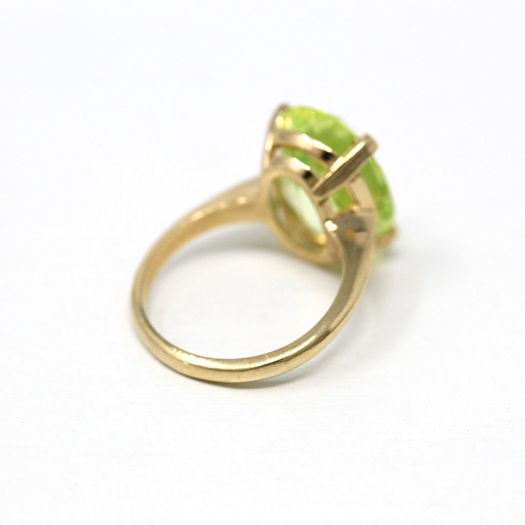 Created Spinel Ring - Retro 10k Yellow Gold Oval Neon Green 10 Carat Statement - Vintage Circa 1960s Era Size 6 3/4 Baden Foss Fine Jewelry