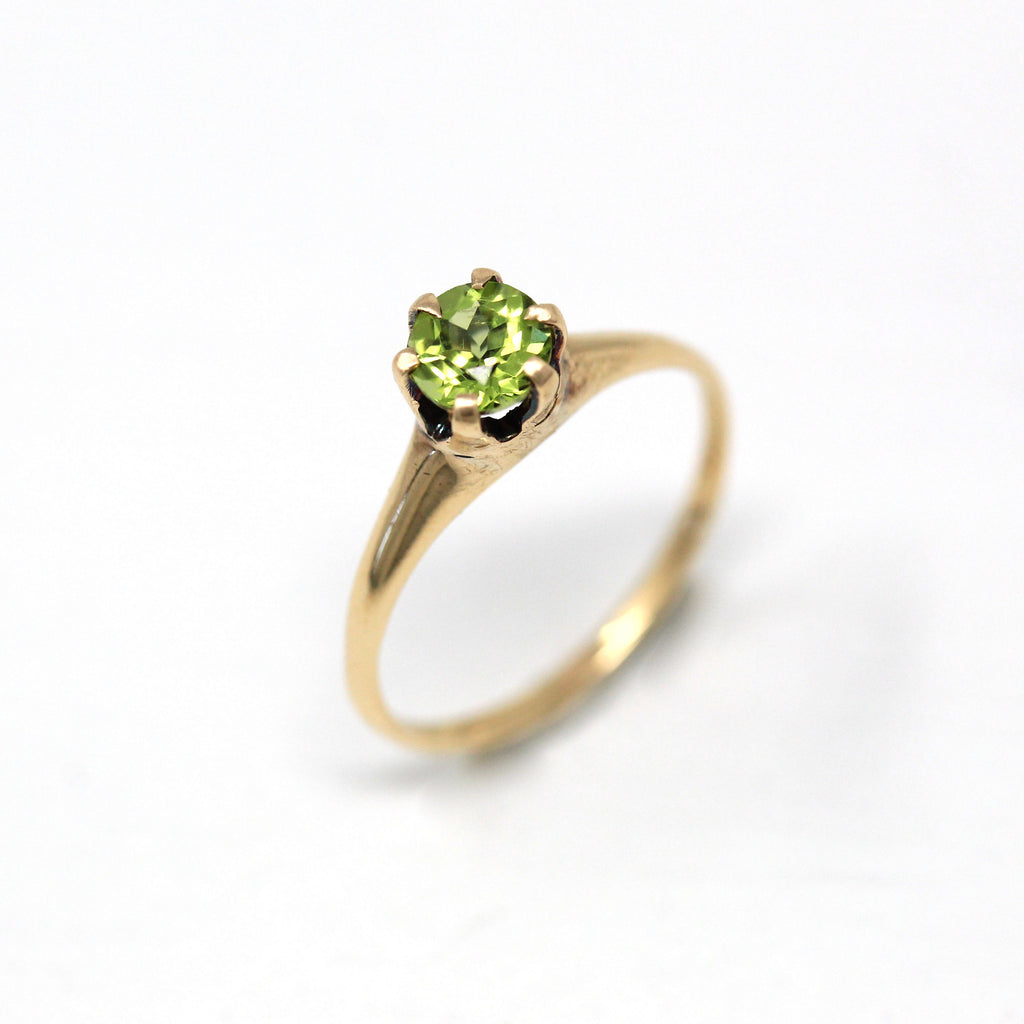 Genuine Peridot Ring - Retro 10k Yellow Gold Oval Faceted 1/2 ct Green Gem Solitaire - Vintage 1960s Size 5 1/4 August Birthstone Jewelry