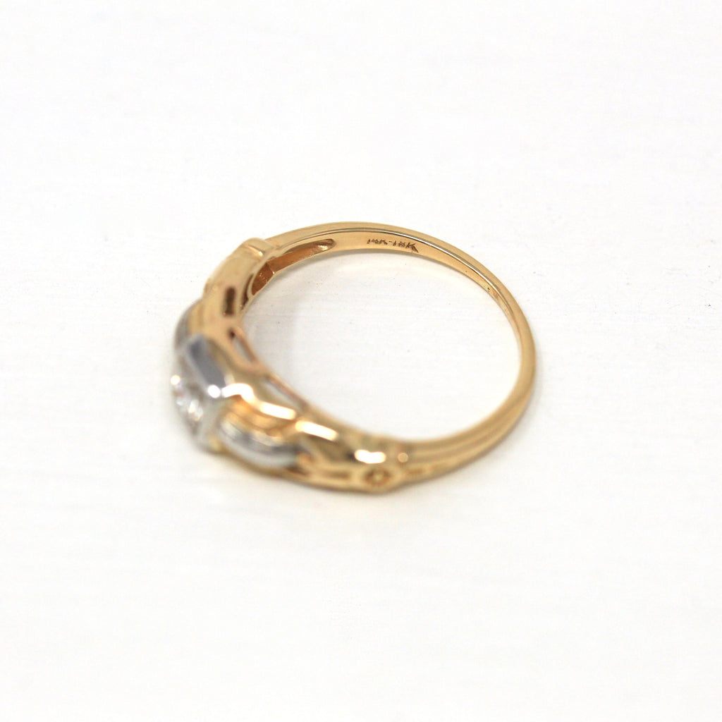 Vintage Engagement Ring - Retro Era 14k-18k White & Yellow Gold 1/10 CT Genuine Diamond Gem - Circa 1940s Size 4.75 Fine 40s Bridal Jewelry