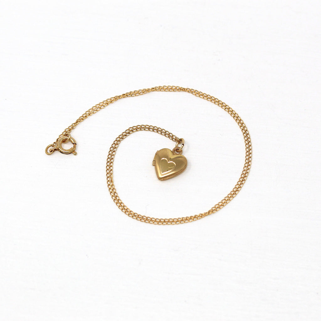 Dainty Heart Locket - Estate Gold Filled Petite Pendant Necklace Charm - Vintage Circa 1980s Era Children's Keepsake Photograph 80's Jewelry
