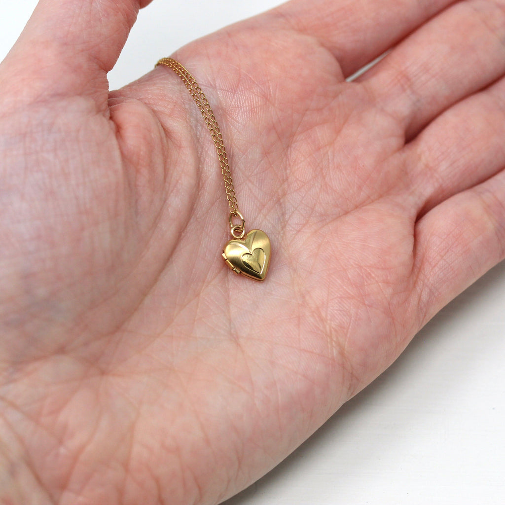 Dainty Heart Locket - Estate Gold Filled Petite Pendant Necklace Charm - Vintage Circa 1980s Era Children's Keepsake Photograph 80's Jewelry