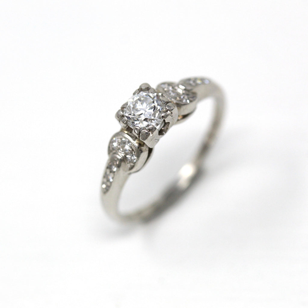 Vintage Engagement Ring - Art Deco Era Platinum 1/3 CT Old European Cut Genuine Diamonds - Antique C. 1930s Size 4.75 Fine Crescent Jewelry