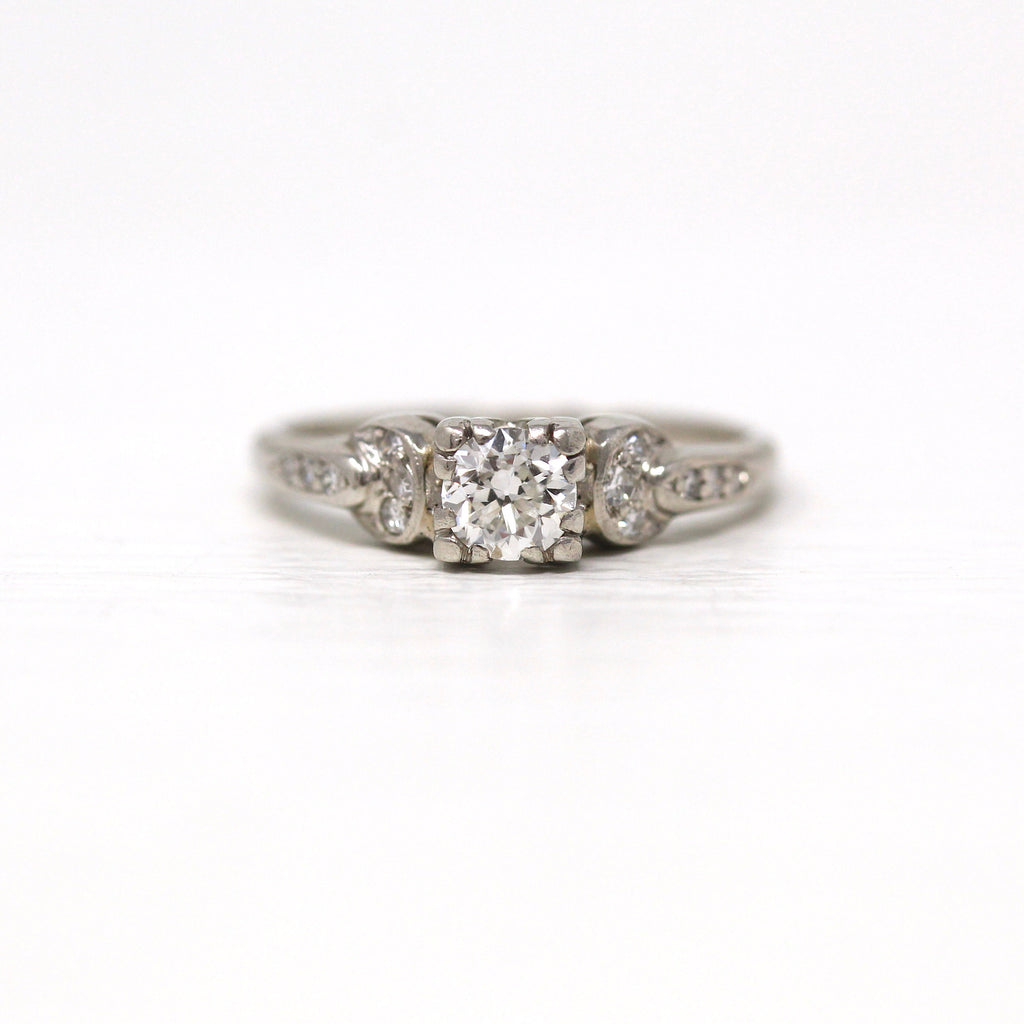 Vintage Engagement Ring - Art Deco Era Platinum 1/3 CT Old European Cut Genuine Diamonds - Antique C. 1930s Size 4.75 Fine Crescent Jewelry