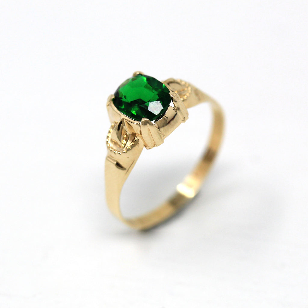 Simulated Emerald Ring - Art Deco Era 10k Yellow Gold Green Stone - Vintage Circa 1930s Size 4.75 Ostby Barton New Old Stock Fine Jewelry