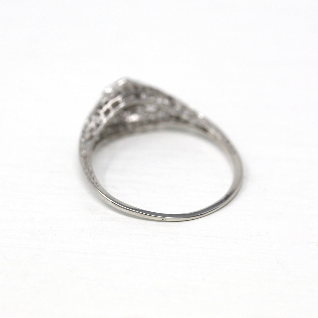 Vintage Diamond Ring - Art Deco Era 18k White Gold .02 CT Filigree Engagement - Antique Circa 1920s Size 8 Promise Commitment Fine Jewelry