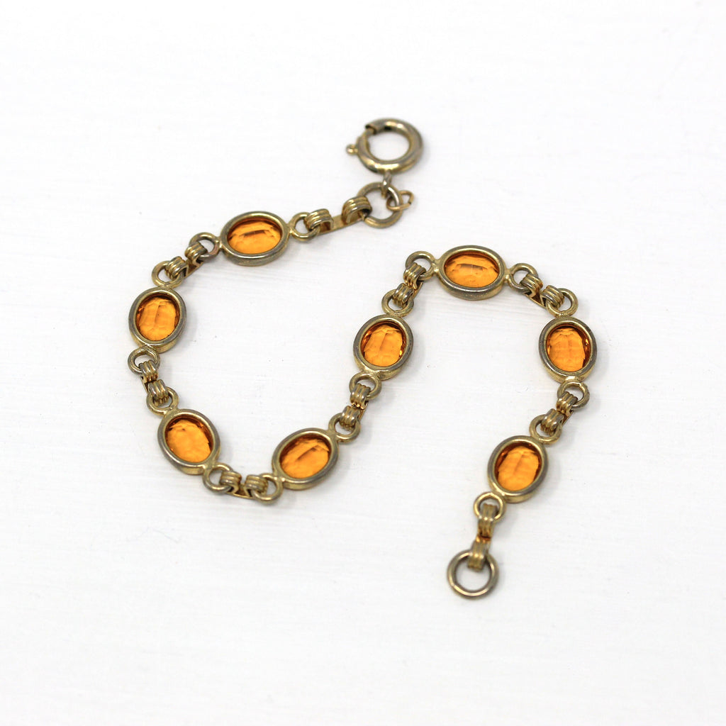 Simulated Citrine Bracelet - Retro 12k Gold Filled Oval Faceted Orange Glass - Vintage Circa 1960s Era Fashion Accessory Spring Ring Jewelry