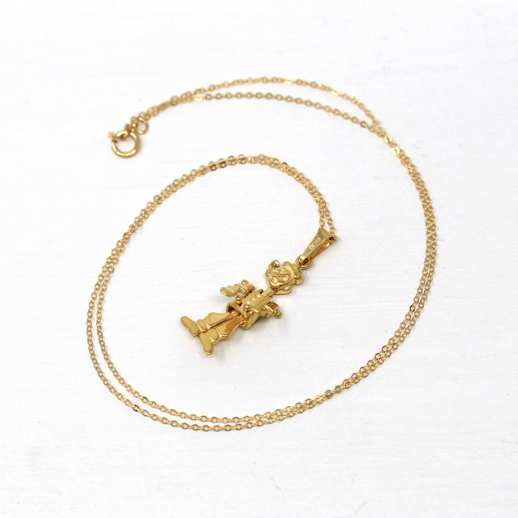 Articulated Popeye Charm - Estate 18k Yellow Gold The Sailor Pendant Necklace - Vintage Circa 1980s Era Italy Domenico Tavanti 80s Jewelry