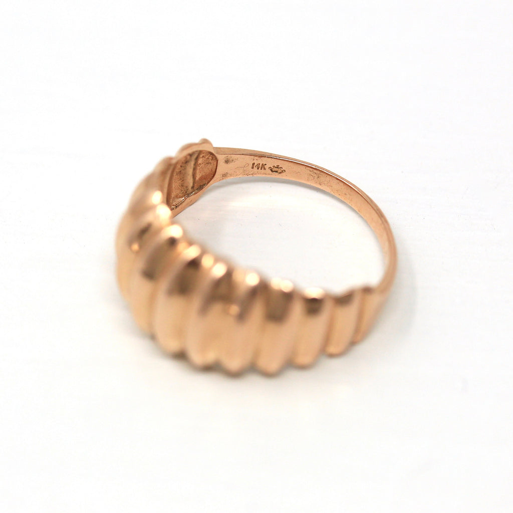 Estate Dome Ring - Vintage 14k Rose Gold Classic Polished Puffy Geometric Dome Style - Modern Circa 1980s Size 8 Unisex Fine 80s Jewelry