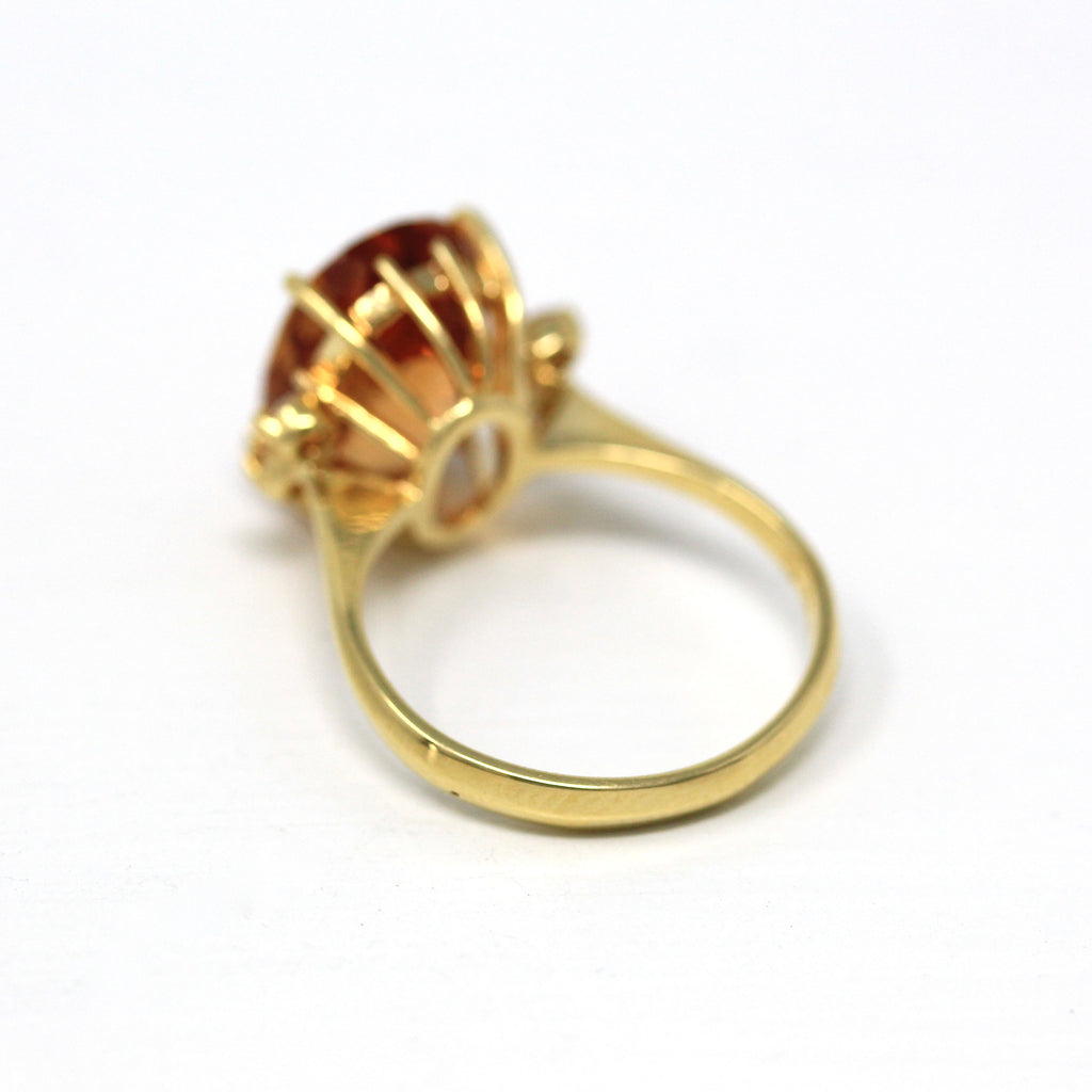 Orange Topaz Ring - Modern 18k Yellow Gold Oval Faceted 4.87 CT Genuine Gemstone - Estate Circa 2000's Era Size 5 1/4 Diamonds Fine Jewelry